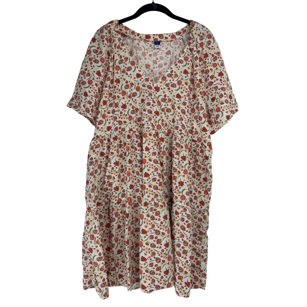 Old Navy XL Floral Tiered Swing Dress Cream Boho Cottagecore Prairie Breezy
